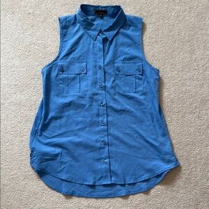 Pearl Blue Sleeveless Fitted Button Down Blouse
